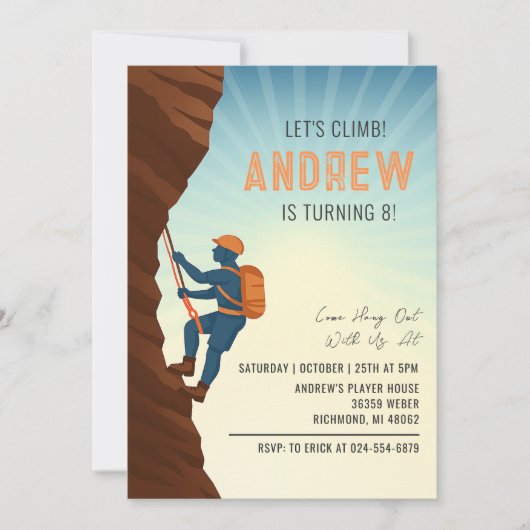 Personal Rock Climbing Birthday Party 招待状 (正面)