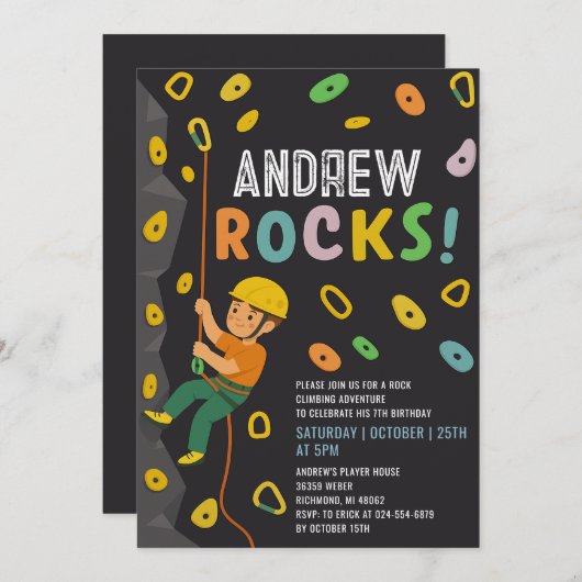 Personal Rock Climbing Birthday Party 招待状 (正面/裏面)