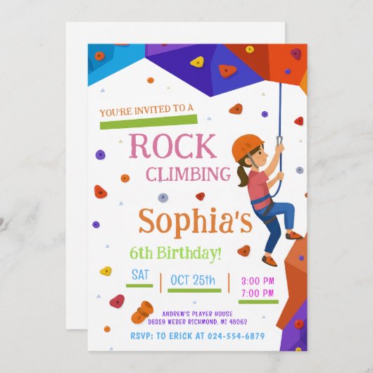 Personal Rock Climbing Birthday Party Invitation 招待状 (正面/裏面)