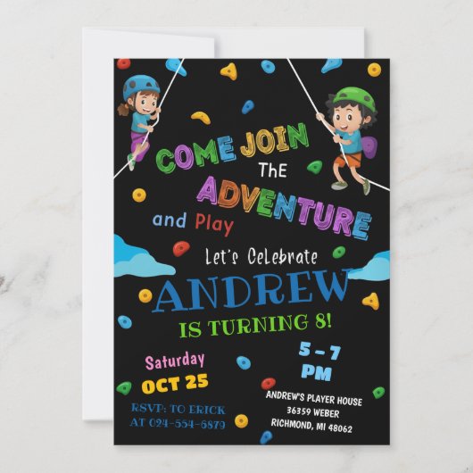 Personal Rock Climbing Birthday Party Invitation 招待状 (正面)
