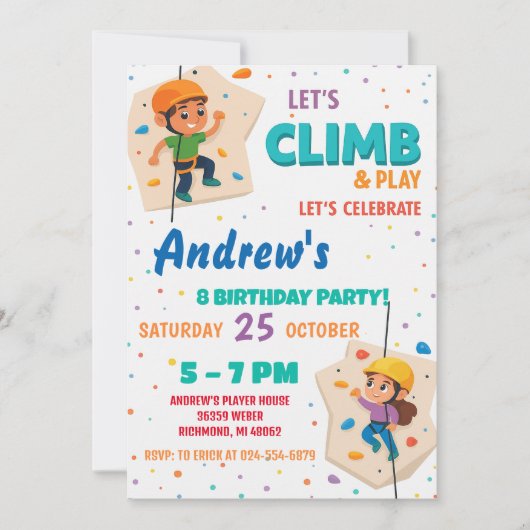 Personal Rock Climbing Birthday Party Invitation 招待状 (正面)
