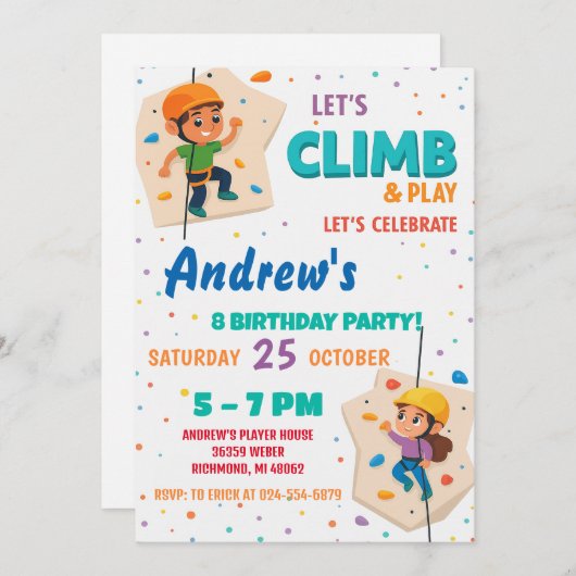 Personal Rock Climbing Birthday Party Invitation 招待状 (正面/裏面)