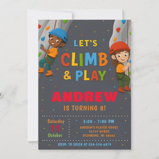 Personal Rock Climbing Birthday Party Invitation 招待状 (正面)