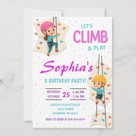 Personal Rock Climbing Birthday Party Invitation 招待状 (正面)