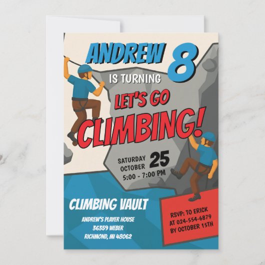 Personal Rock Climbing Birthday Party Invitation 招待状 (正面)