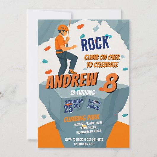 Personal Rock Climbing Birthday Party Invitation 招待状 (正面)