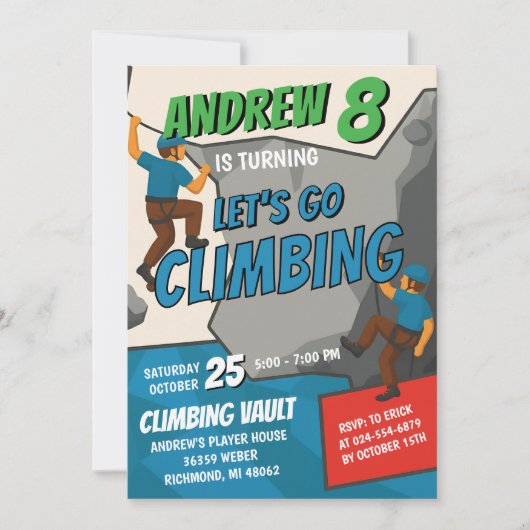 Personal Rock Climbing Birthday Party Invitation 招待状 (正面)