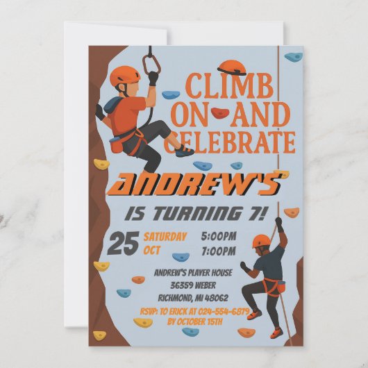 Personal Rock Climbing Birthday Party Invitation 招待状 (正面)