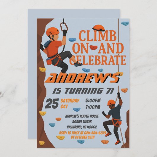 Personal Rock Climbing Birthday Party Invitation 招待状 (正面/裏面)