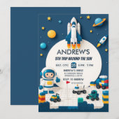 Personal Rocket Ship Outer Space Birthday 招待状 (正面/裏面)