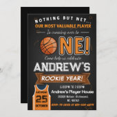 Personal Rookie Year First Birthday Basketball 招待状 (正面/裏面)