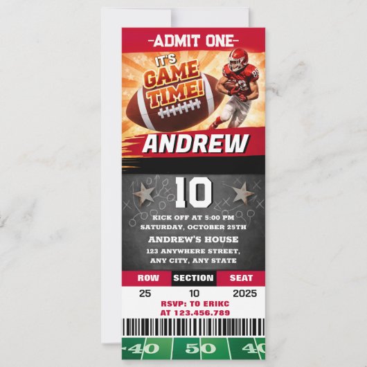 Personal Rugby birthday Ticket For boy 招待状 (正面)