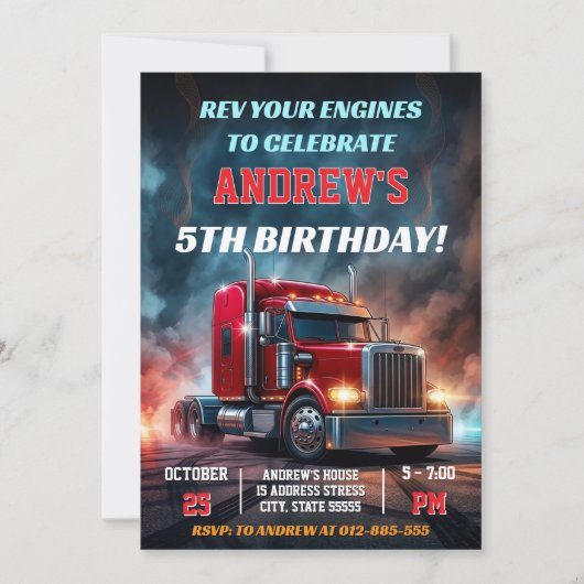 Personal Semi Truck Birthday Invitation 招待状 (正面)