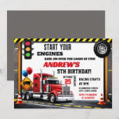 Personal Semi Truck Birthday Invitation for boy 招待状 (正面/裏面)