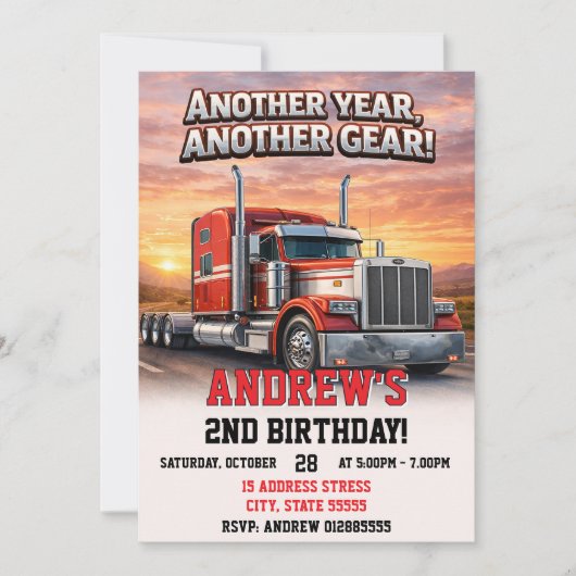 Personal Semi Truck Birthday party for boy 招待状 (正面)