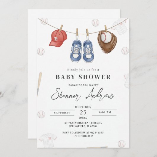 Personal Simple Baseball Baby Shower 招待状 (正面/裏面)