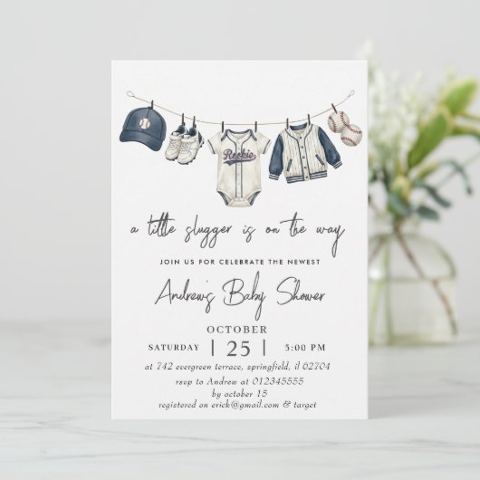 Personal Simple Baseball Baby Shower watercolor 招待状 (スタンド正面)