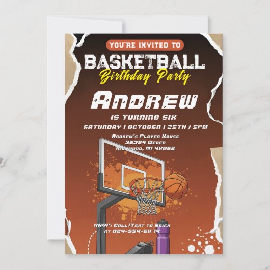 Personal Simple Basketball Birthday party 招待状 (正面)