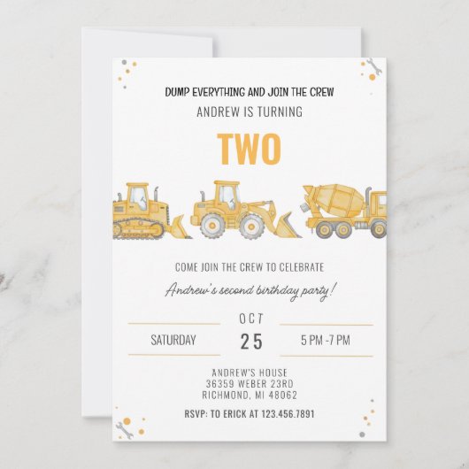 Personal Simple Construction Birthday Party Invita 招待状 (正面)