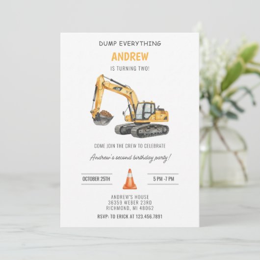 Personal Simple Modern Construction Birthday 招待状 (スタンド正面)