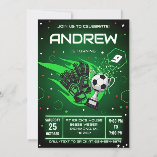 Personal Soccer Birthday Invitation 招待状 (正面)