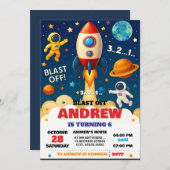 Personal Space Boy Astronaut Outet Birthday  招待状 (正面/裏面)