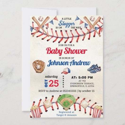 Personal Sport Baseball Baby Shower little slugger 招待状 (正面)