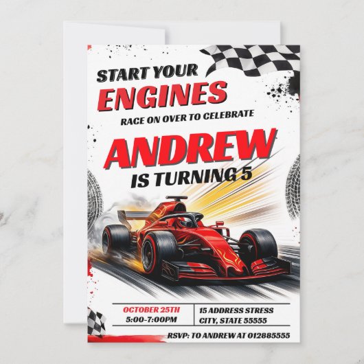 Personal Sport Racing Car Birthday party for boy 招待状 (正面)