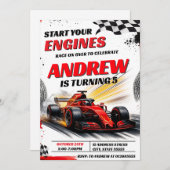 Personal Sport Racing Car Birthday party for boy 招待状 (正面/裏面)