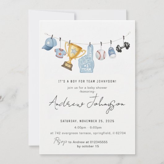 Personal Sports Baby Shower Bundle 招待状 (正面)