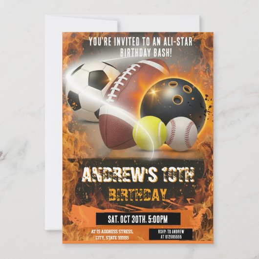 Personal Sports Birthday Printable All Sport 招待状 (正面)