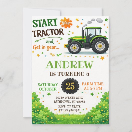 Personal Tractor Birthday party 招待状 (正面)