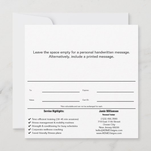 Personal Trainer Athletes Reward Gift Certificate (裏面)