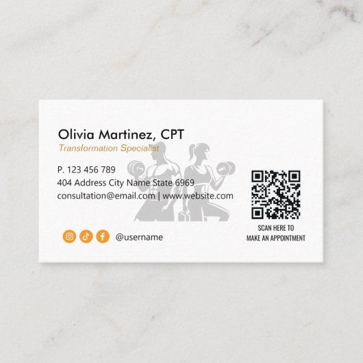 Personal Trainer Business | Orange White 名刺 (正面)