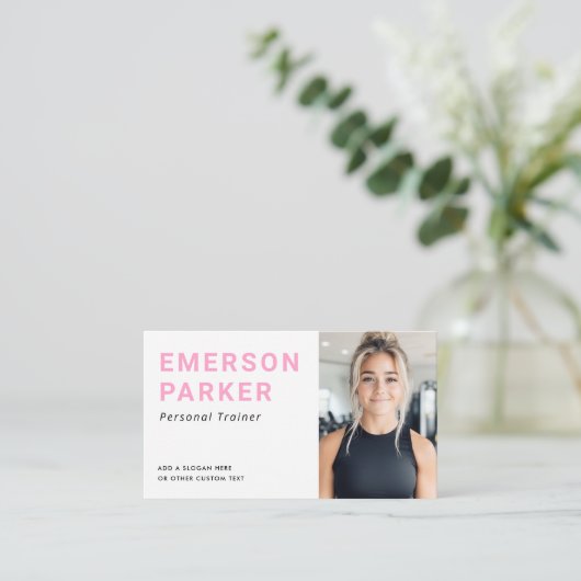 Personal trainer fitness coach photo pink 名刺 (スタンド正面)