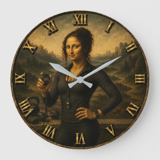 Personal Trainer Funny Mona Lisa Coach Gift ラージ壁時計 (正面)