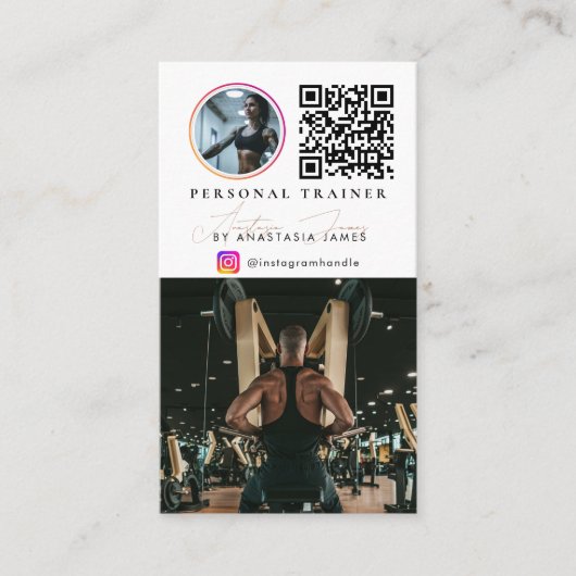 Personal Trainer Photo Feed Social Media QR Code 名刺 (正面)