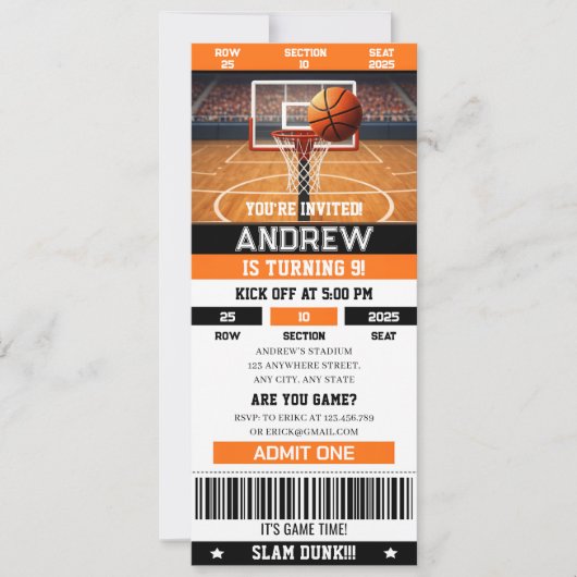 Personal Ultimate Basketball Birthday Event Passes 招待状 (正面)