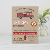 Personal Vintage Boys Firetruck Birthday Party 招待状 (スタンド正面)