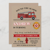 Personal Vintage Boys Firetruck Birthday Party 招待状 (正面/裏面)
