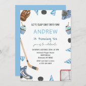 Personal Watercolor Hockey Birthday Party 招待状 (正面/裏面)