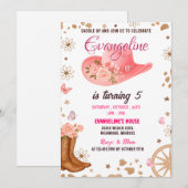 Personal Watercolor Pink Cowgirl Western Birthday 招待状 (正面/裏面)