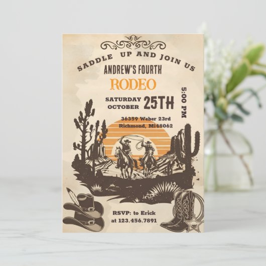 Personal Wild West Cowboy Birthday party 招待状 (スタンド正面)