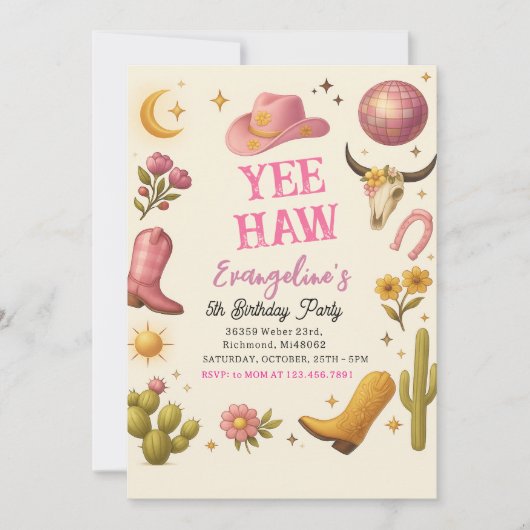 Personal Wild West Pink Cowgirl Birthday Dance 招待状 (正面)