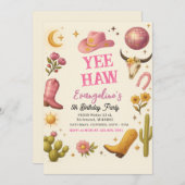 Personal Wild West Pink Cowgirl Birthday Dance 招待状 (正面/裏面)