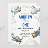 PersonalAirplane 1st Birthday party for boy Invita 招待状 (正面/裏面)