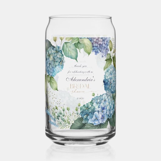 Personalise Bridal Shower Blue Hydrangeas ガラス缶 (正面)