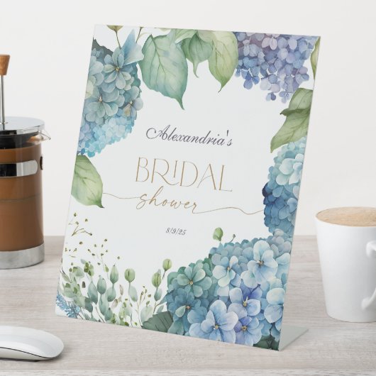 Personalise Bridal Shower Blue Hydrangeas 台座サイン (インサイチュ)