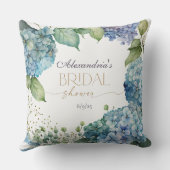 Personalise Bridal Shower Blue Hydrangeas Welcome クッション (裏面)