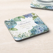 Personalise Bridal Shower Blue Hydrangeas Welcome コースター (左側)
